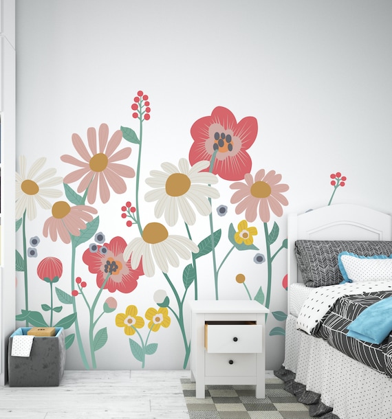 Flower Wildflower Wall Decals Peel and Stick for Furniture,Floral Wall  Stickers for Girls Bedroom Living Room