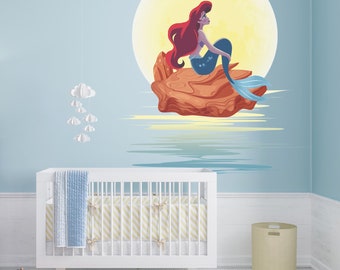 Mermaid wall decal for girls bedroom Disney little mermaid wall sticker nursery decor Princess Ariel wall art removable wallpaper wall mural