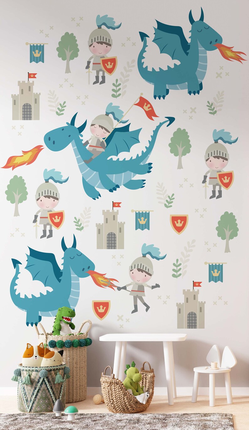Removable Decal Dragon Wall Decal Knight Wallpaper Castle Wall Sticker ...