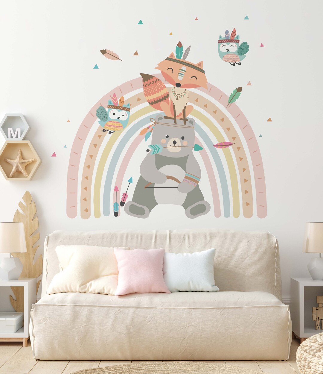 Boho Rainbow and Animals Wall Decal, Boho Sticker for Baby Rooms Decor ...