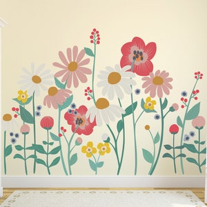 Sticker mural fleurs sauvages colorées, autocollant floral pour décoration de chambre, décoration de chambre d&#39;enfants, stickers muraux amovibles