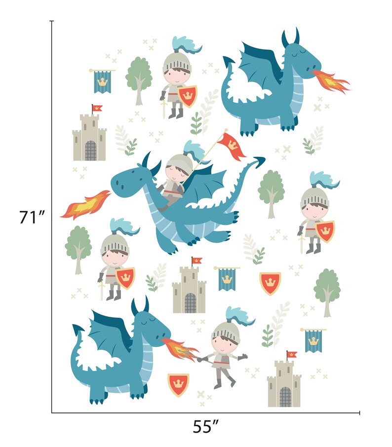 Removable Decal Dragon Wall Decal Knight Wallpaper Castle Wall Etsy