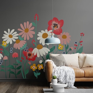 Peel and And Stick Colourful Wild Flowers Wall Decal Floral Sticker For Room Decoration Kids Room Decor Wall Stickers Removable Wall decals