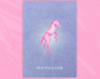 Riso Print Art Print A6 - Wall Art - Collage - Motif "Pink Pony Club"