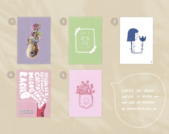 Custom postcard set: 5 postcards to put together yourself with illustrations and collages