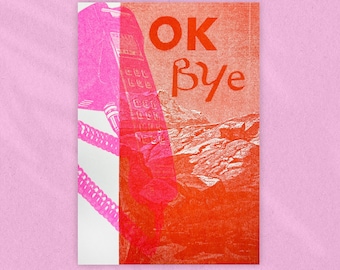 Riso Print Art Print A6 - Wall Art - Collage - Motif "ok bye"