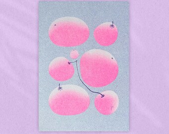 Riso Print Art Print A6 - Wall Art - Collage - Motif "froots" | 2 versions