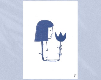 Postcard with Illustration, Person with Flower, Personal Growth (Design 5) (Design 3)