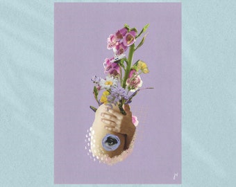 Postcard with collage, lilac, wildflowers, blossoms, growth (Design 1)