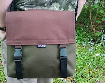 Hand made canvas Haversack in brown and green.