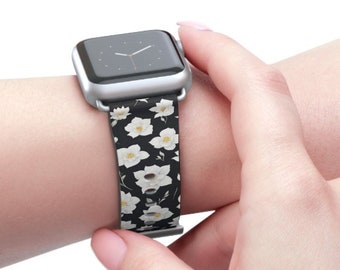 Floral Apple Watch Band Ultra Cute Watch Band Series 9 8 7 Black And White