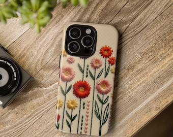 Floral iPhone 17 Pro Max Case: Retro Embroidery Print, Magsafe Compatible