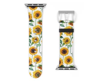 Bloemen Apple Watch 10-band voor dames Boho Zomerbloemen iWatch-bandje Alle series 38 40 41 42 45 Aquarel zonnebloemen