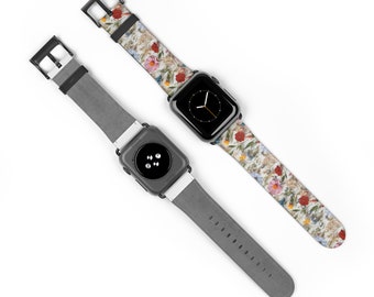 Pressed Flower Apple Watch Band - pink flowers