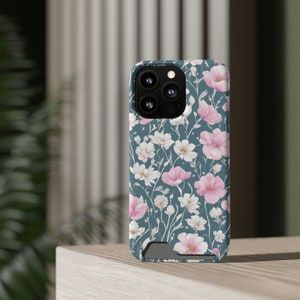 Handyhülle mit Kartenhalter MagSafe Wallet Floral iPhone 13 Mini Pro Max und Samsung Galaxy S21 Ultra S22 Plus