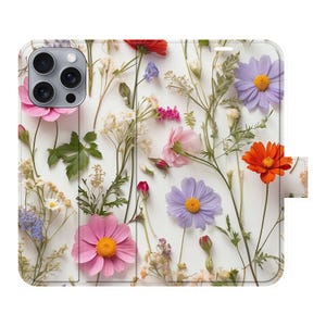 Funda tipo cartera floral para iPhone 16 Pro Max 15 Plus 14 Samsung Galaxy S24 Ultra S23 Plus, tarjetero de piel vegana con cierre magnético