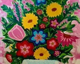 Original Floral Art Work Colorful Flowers acrylic painting On Canvas Wall Art