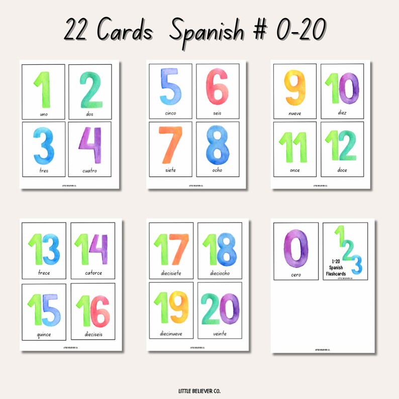 Spanish Number Flash Cards Homeschool Preschool Flashcards Numbers 120 Count and Clip