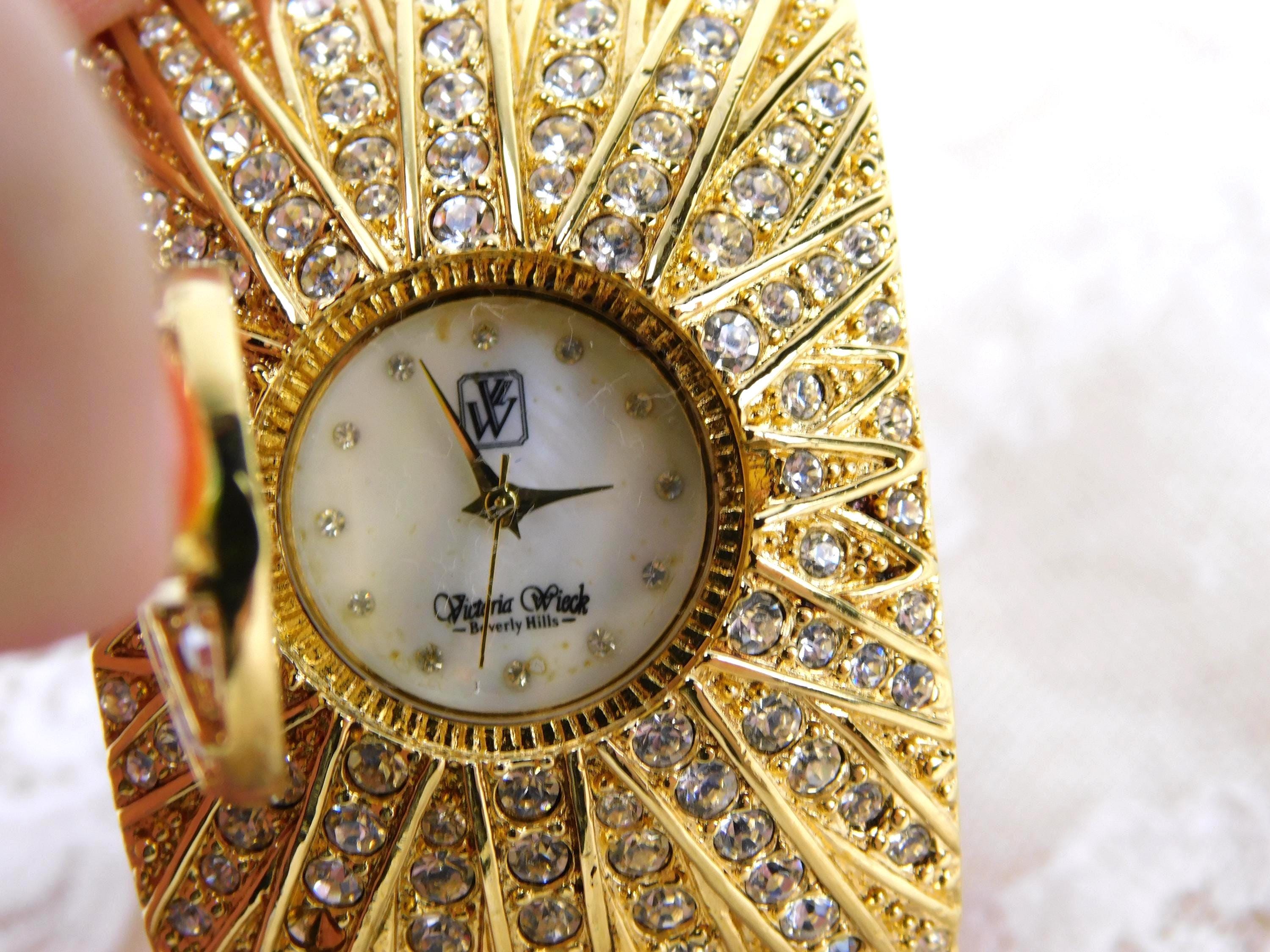 Victoria Wieck Gemstone Bangle Quartz Watch New Battery Gold Tone Cuff Women Victoria Wieck Beverly Hills B2744 Quartz Analog Women main image 2