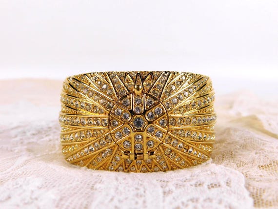 Victoria Wieck Gemstone Bangle Quartz Watch New Battery Gold Tone Cuff Women Victoria Wieck Floating Crystal Cuff Watch Gold Womens  main image 2