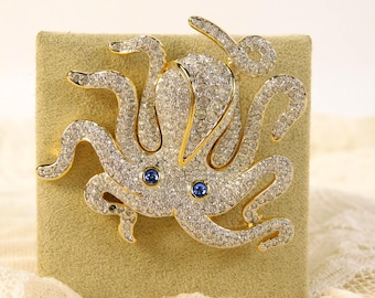 Gold Ton Octopus Strass Brosche