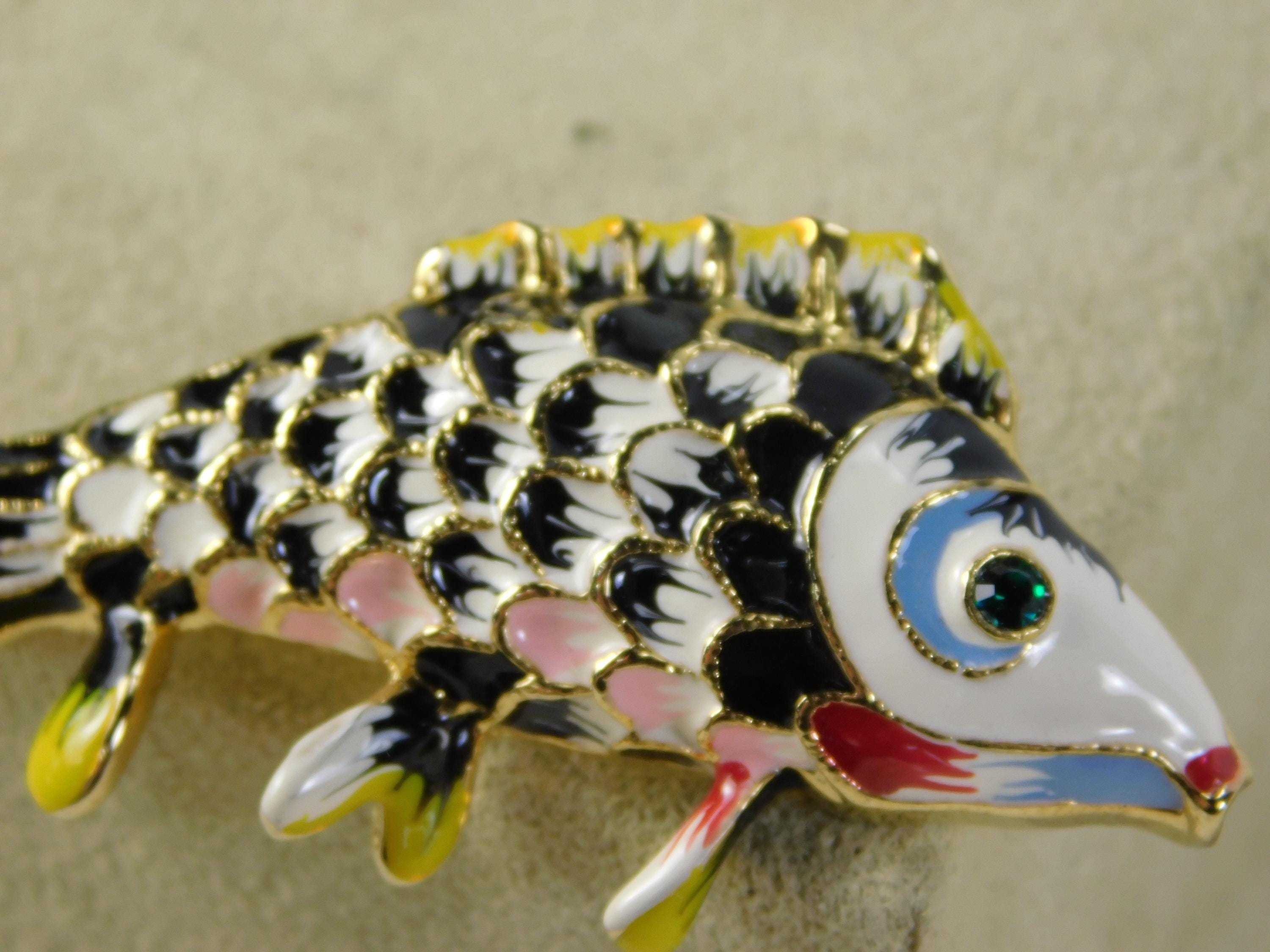 Broche Vintage Poisson En émaux - Signée - Occasion - Pièce Unique