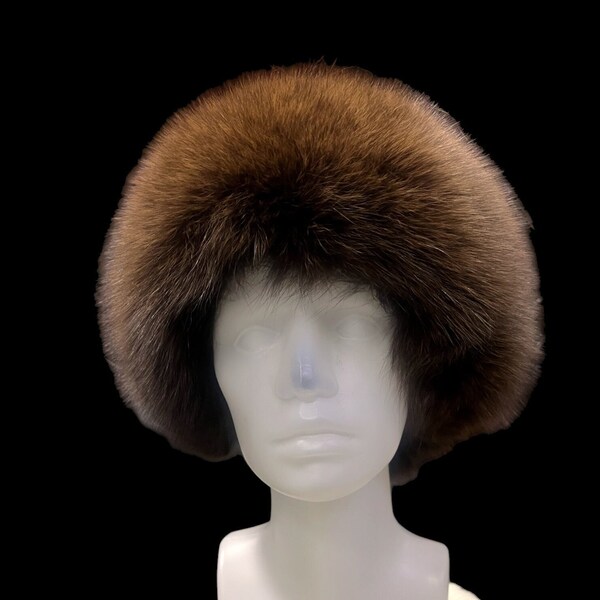 Brown Fox Fur Hat for women Handmade Warm Winter adjustable Accessory Natural Real Fox Fur