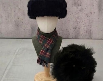 Winter Hat Shearling Black Leather Style Cap  Real Warm Wool Hat for Men and Women Cold Weather Accessory