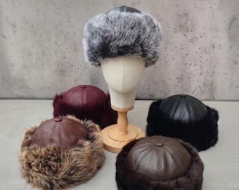 Genuine Leather Shearling Hat, Handmade Unisex Winter Headwear, Warm Sheepskin, Outdoor Cold Weather Accessory