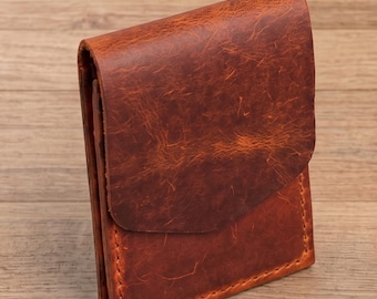 Mens Leather Wallet, Full Grain Minimalist Slim Front Pocket Credit Card Holder,Handmade Personalized