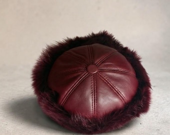 Bonnet d'hiver en cuir véritable marron doublé de peau de mouton retournée, style russe, chaud et luxueux, cadeau unisexe