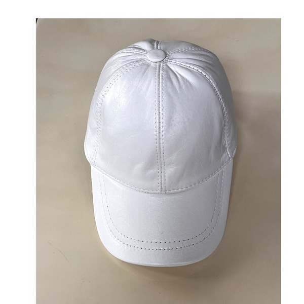 Casquette de baseball en cuir blanc, chapeau en cuir véritable, casquette de baseball en cuir, chapeau réglable en cuir pour homme et femme