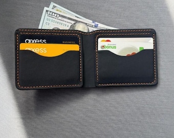 Personalized Wallet Men,Engraved Genuine Leather Custom Wallet Minimalist