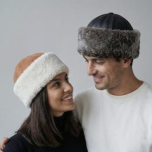 Shearling Hat-Real Fur,Suede Winter Beanie, Unisex image 7