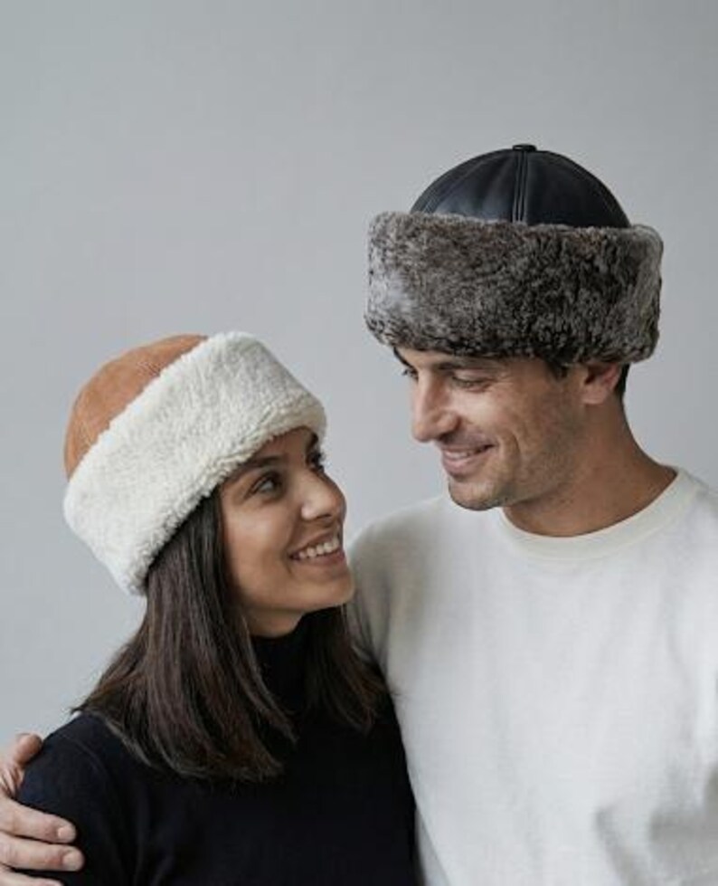Shearling Hat-Real Fur,Suede Winter Beanie, Unisex image 7
