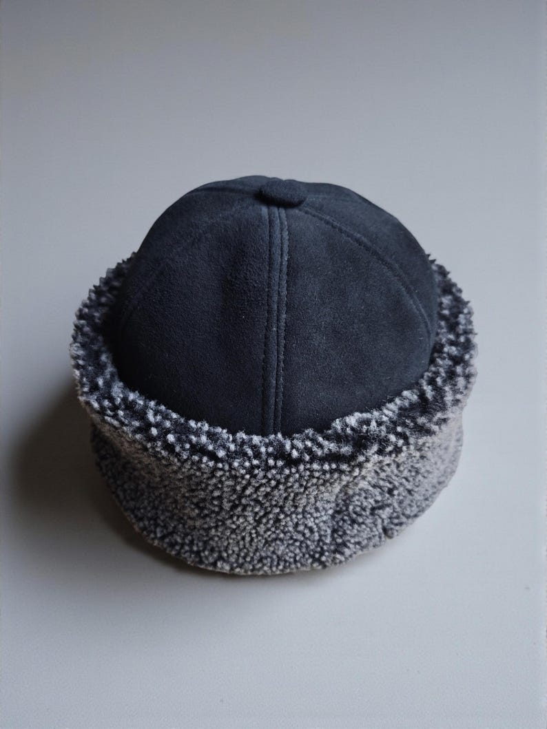 Shearling Hat-Real Fur,Suede Winter Beanie, Unisex image 16