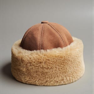 Shearling Hat-Real Fur,Suede Winter Beanie, Unisex image 13