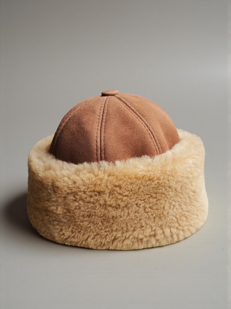 Shearling Hat-Real Fur,Suede Winter Beanie, Unisex image 13