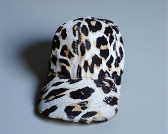 Leopard Fur Baseball Cap Real Fur Genuine Leather,Adjustable Unisex Statement Hat
