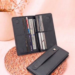 Leather Wallet Men Women,Long Purse ,Custom Engraved High Capacity Card Slot