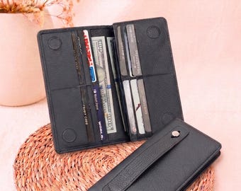 Leather Wallet Men Women,Long Purse ,Custom Engraved High Capacity Card Slot