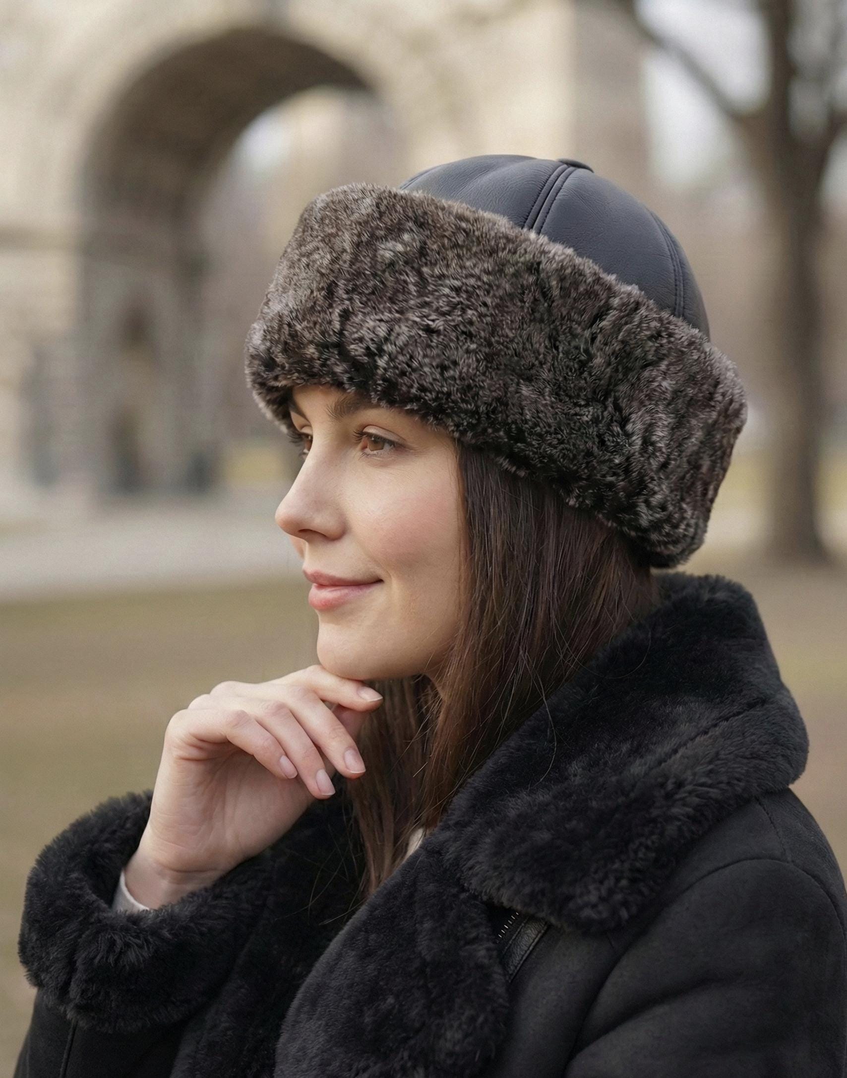 Vintage Shearling Sheepskin Hat for Women,handmade Lambskin  display picture 1