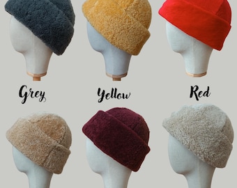 Gorro de invierno para mujer, gorro de pescador de piel de oveja para invierno,
