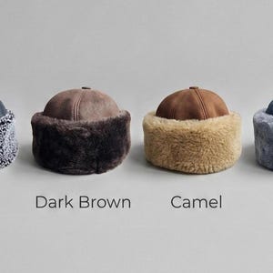 Shearling Hat-Real Fur,Suede Winter Beanie, Unisex image 11