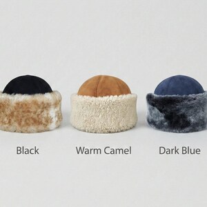 Shearling Hat-Real Fur,Suede Winter Beanie, Unisex image 12
