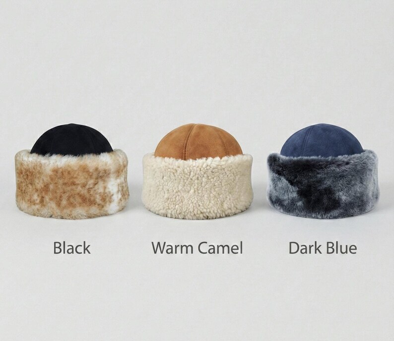 Shearling Hat-Real Fur,Suede Winter Beanie, Unisex image 12