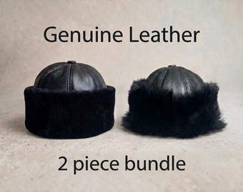 Genuine Winter Leather Hat Adjustable Fluffy Section Vintage Style Unisex Hat