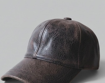 Brown Leather Baseball Cap – Unisex Retro Hat