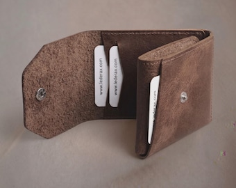 Slim Leather Wallet,Card and Cash Holder,Custom Personalize Minimalist Vertical Wallet