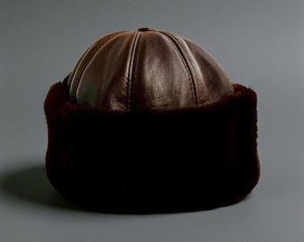 Chapeau d'hiver en peau de mouton retournée, chapeau en cuir d'agneau véritable